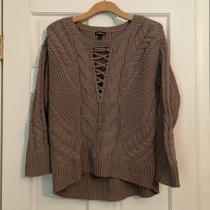 Taupe express lace up sweater
